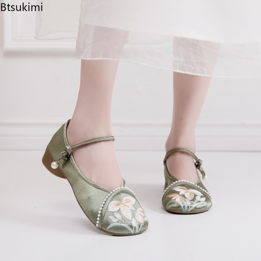Ethnic Fabric - Sapatos Femininos de Salto Baixo Estilo