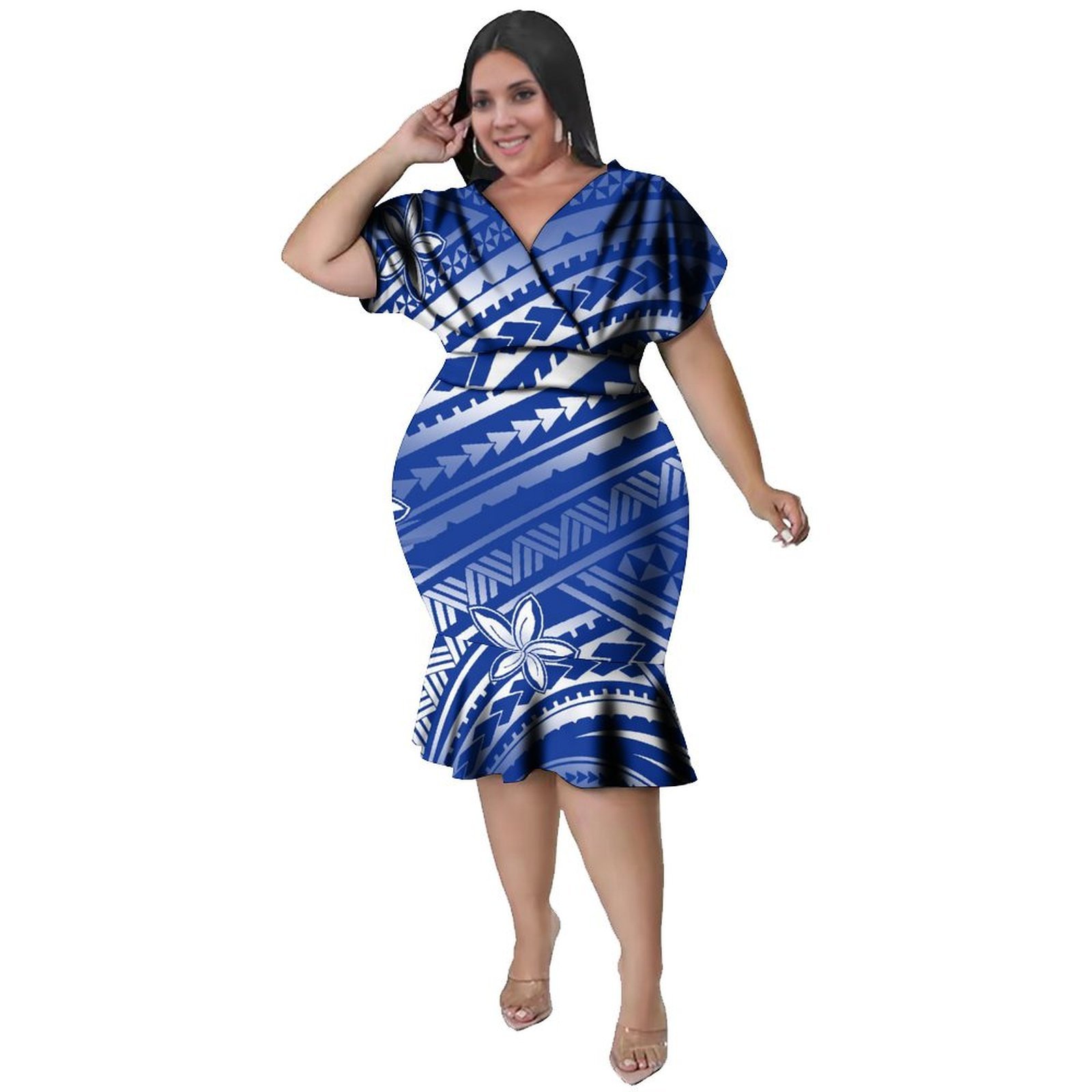 Ethnic Fabric - Vestido Feminino Justo com Decote em