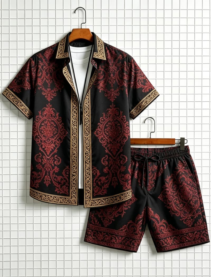 Ethnic Fashion - Conjunto de camisa de manga curta
