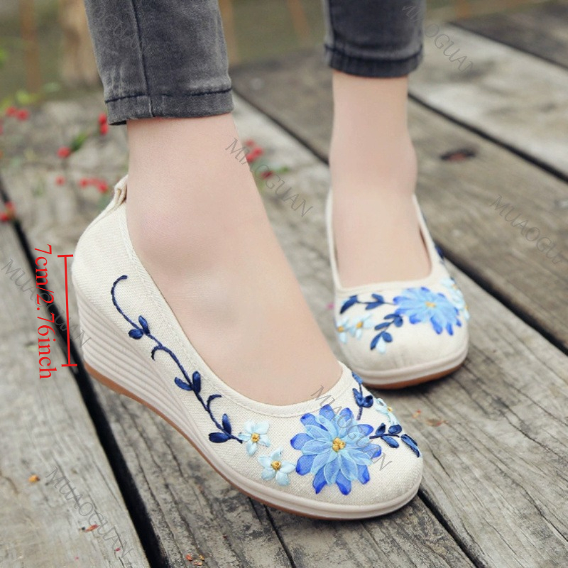 Ethnic Fashion - Sapatos Femininos Confortáveis com Plataforma e