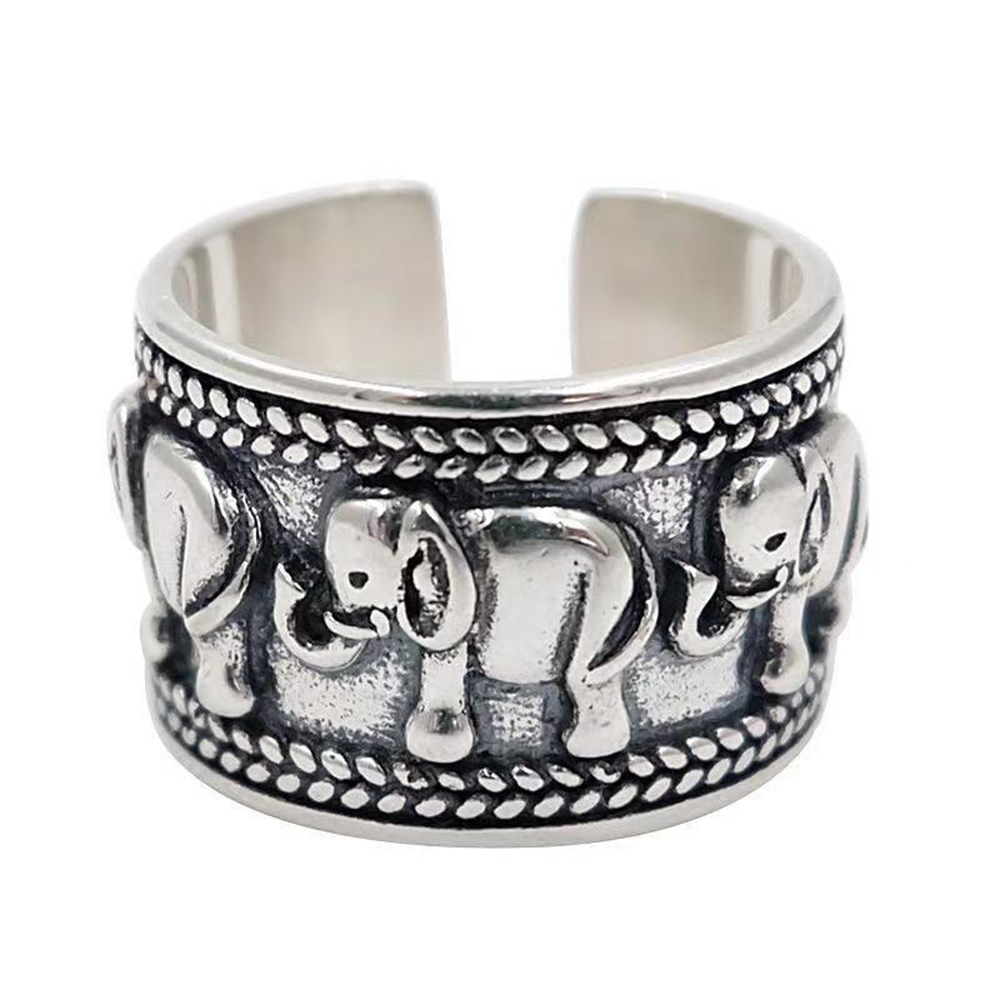 Ethnic Fashion Pakistan - Anel de Elefante Prateado Ajustável Padrão