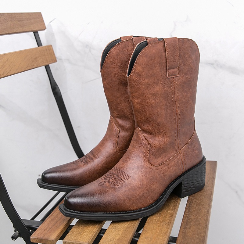 Ethnic Fashion - Botas Masculinas Clássicas com Bordado Estilo