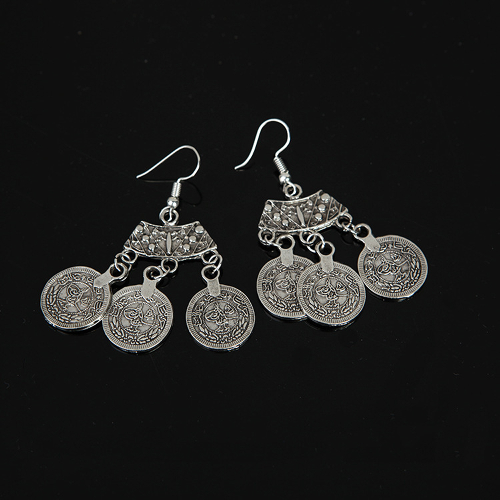 Prata 3 Moedas Brincos Pingent - Ethnic Fashion Pakistan avaliação e preço