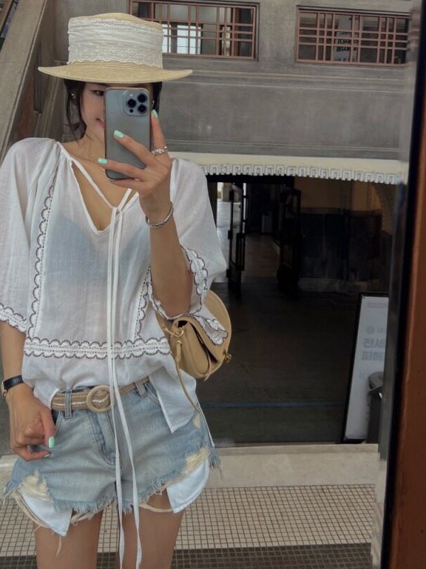 Top de Estilo Coreano com Patc - Ethnic Fusion Fashion avaliação e preço